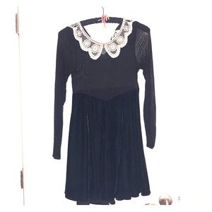 UNIF collar mesh & velvet dress